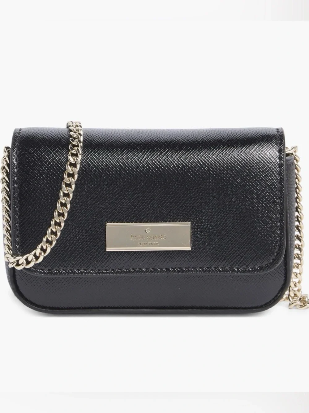 kate spade Black Saffiano Leather Kenzie Card Case Crossbody Bag